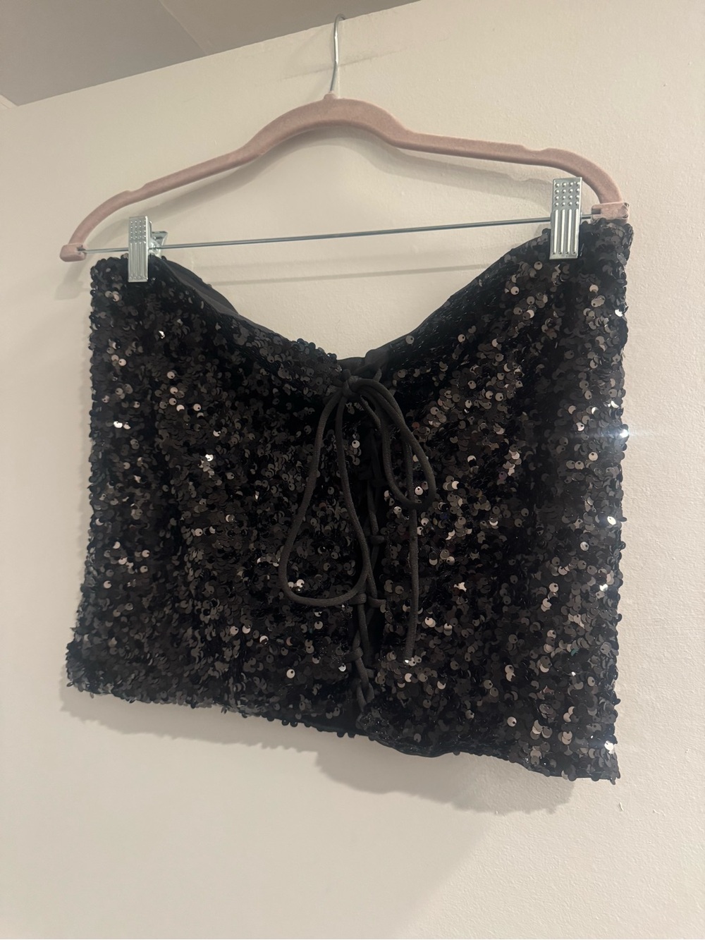 Boohoo Black Sequin Lace Up Crop Top Women’s Size 0 Harry Styles concert outfit